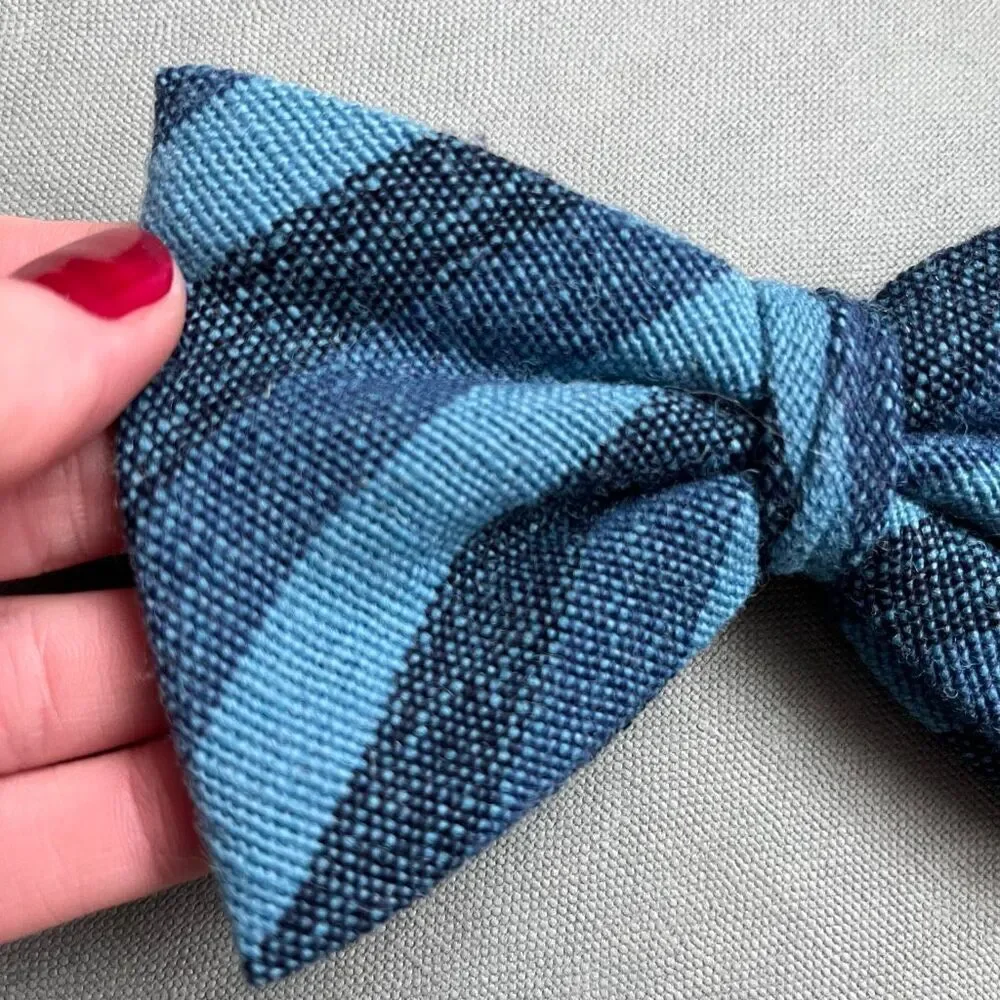 VTG Madawaska Weavers Wool Bow Tie Blue Plaid Hand Woven Canada